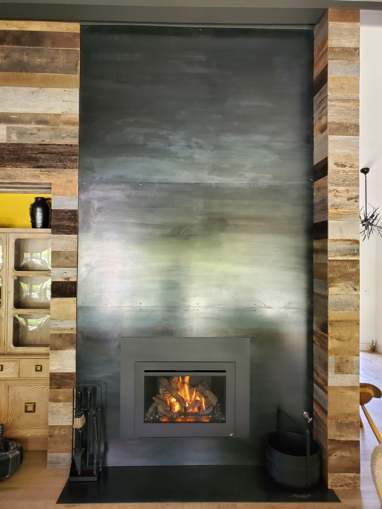 Brushed steel fireplace